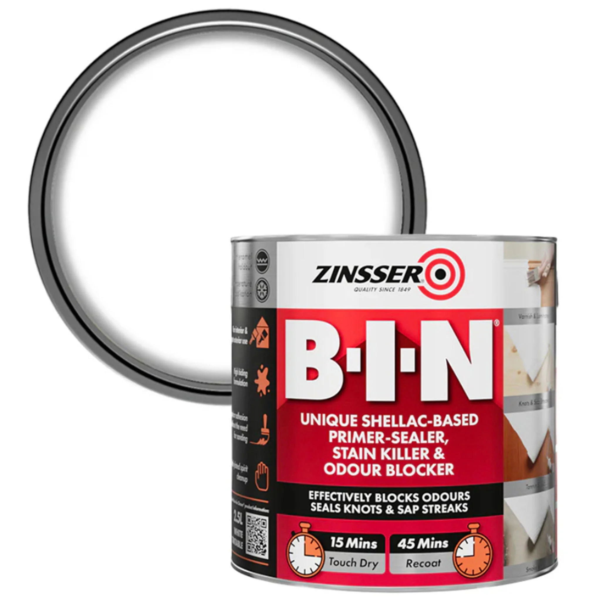 Zinsser B-I-N Primer Sealer Stain Killer Paint White - Image 4