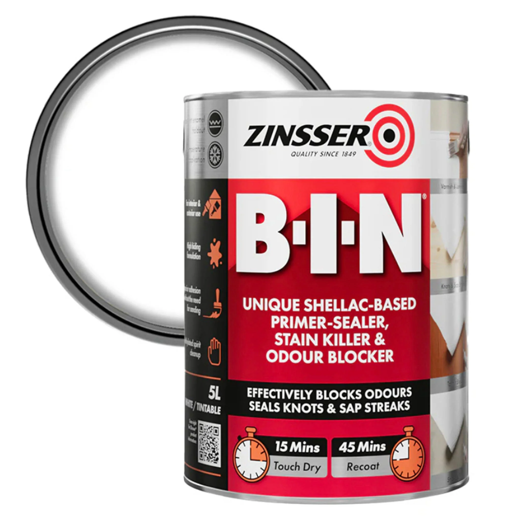 Zinsser B-I-N Primer Sealer Stain Killer Paint White - Image 5